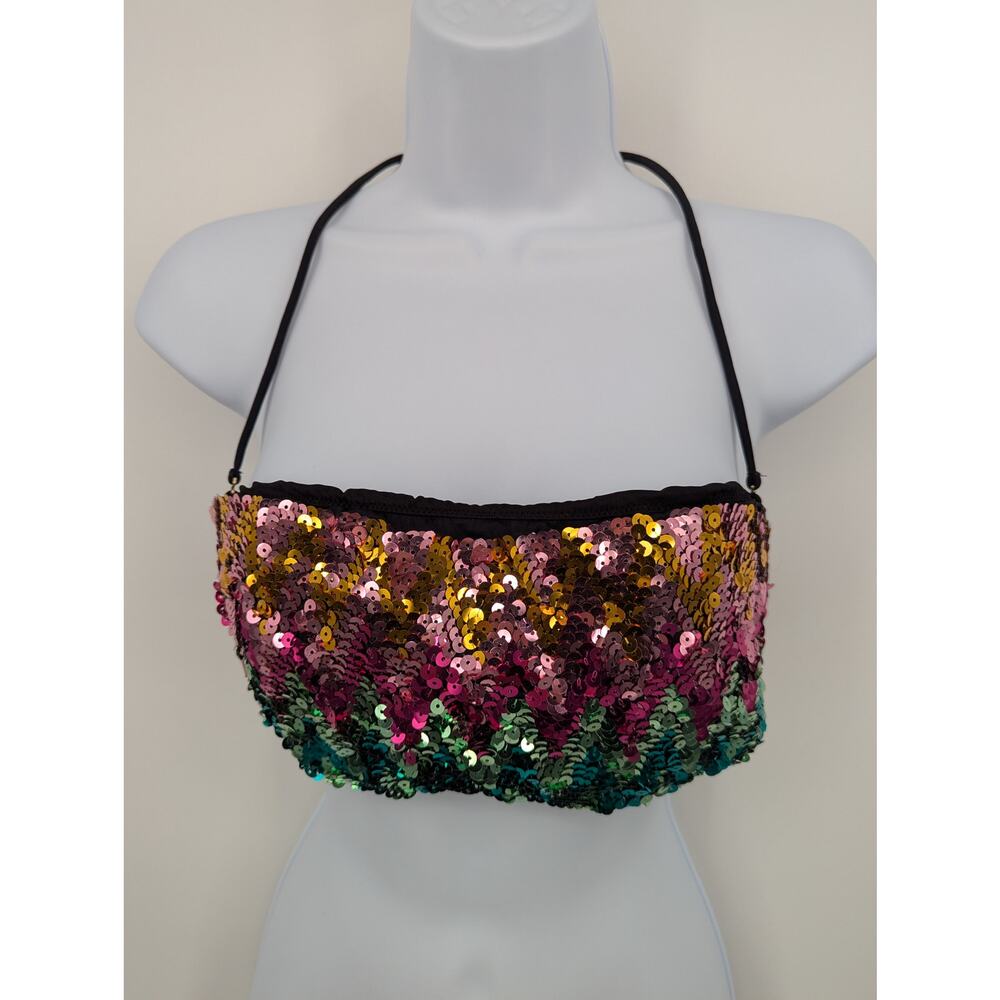Victoria's Secret Multicolor Sequin Bandeau Halter Crop Top Size L